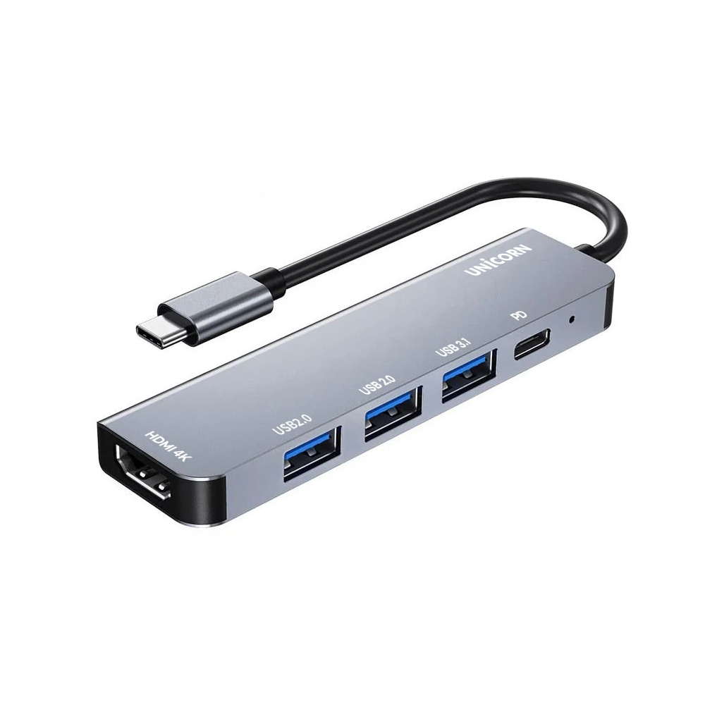 유니콘 5I1 HDMI C타입 USB멀티허브 4포트허브 4K미러링 PD 87W충전 TCH-P20, 메탈, 1개 17,900원