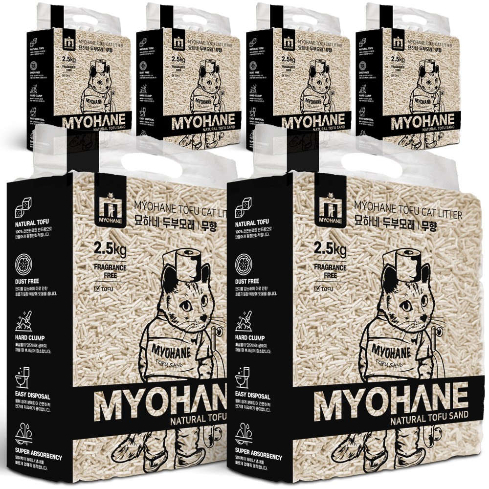 제이앤제이몰 묘하네 냄새 싹 잡아주는 가는입자 고양이 두부모래, 2.5kg, 6개, 완두콩두부모래 무향 24,870원