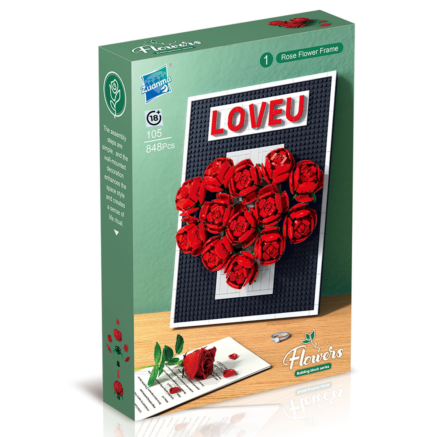 [머트리얼테크닉]레고호환블럭 꽃 다발 나노블럭 장미액자, 1개 40,000원