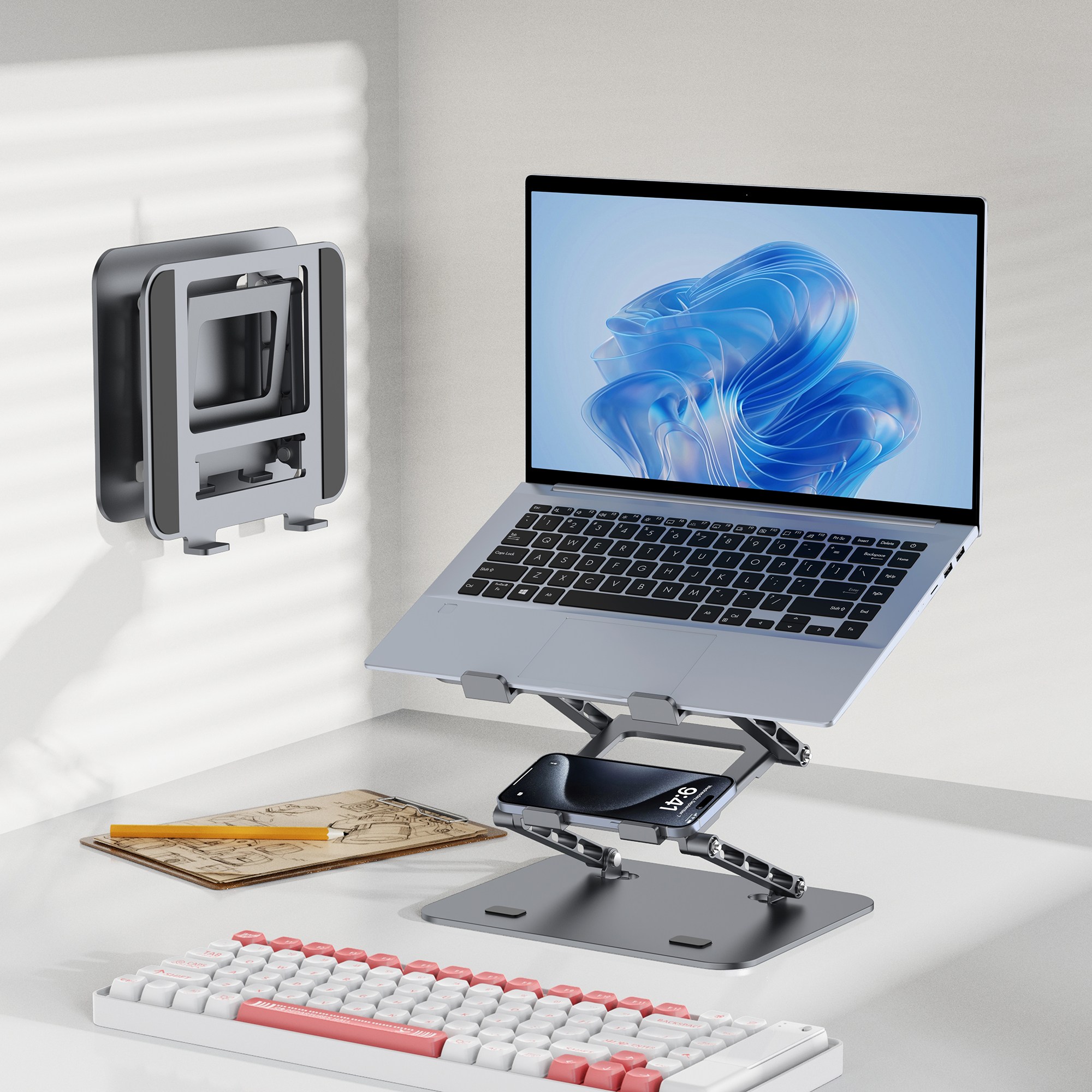 RUN기술 3단 높이조절 노트북 거치대 휴대용 접이식 10kg지지 휴대폰거치대 쿨링 스탠드 29,900원