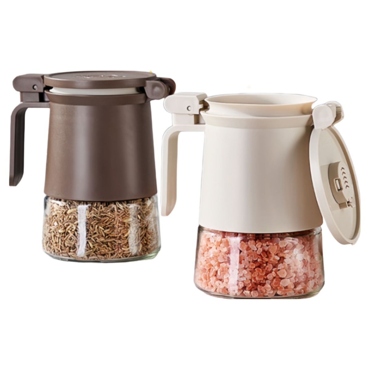 WOW글라스 플립 밀봉 양념통 대용량 350ml 정량 전용 스푼, 1세트, 갈색 1개 + 베이지색 1개 19,500원