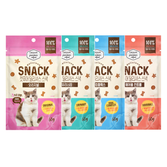 캣퓨어 고양이 딜리셔스 스낵 4종 세트, 오리지널 + 유리너리 + 오랄컴플렉스 + 헤어볼컨트롤, 1세트 14,000원