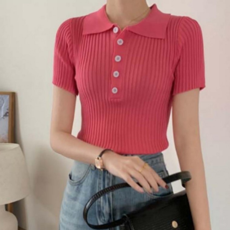 슬림핏 7컬러 니트 골지 여성 반팔티 카라 모던한 57,240원