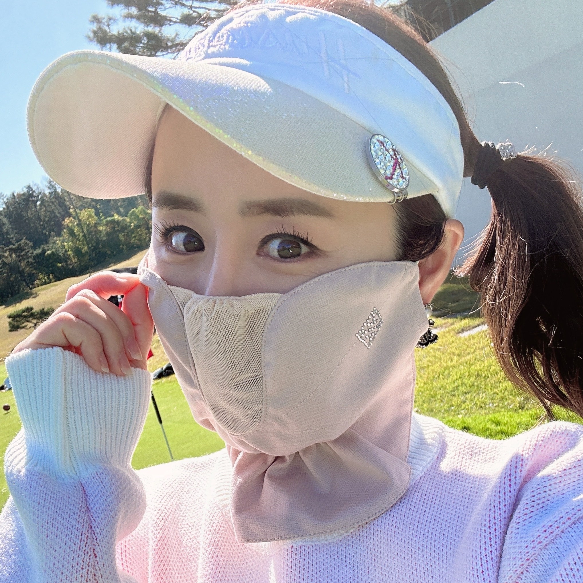 휴스토니 방한 여성골프마스크 자외선차단 기모 운동 자전거 겨울 극세사C5 국산 24,000원