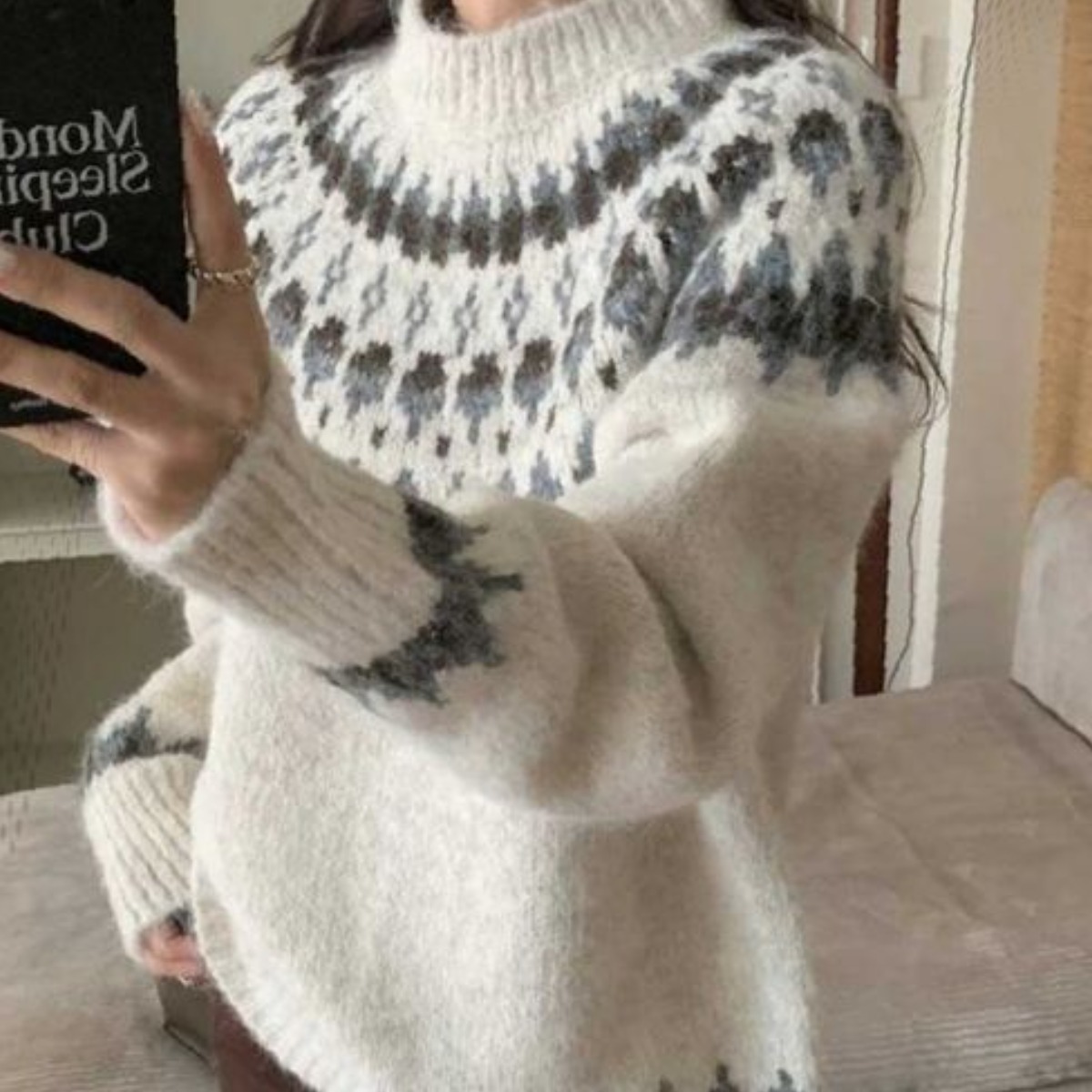 여성 라운드넷 니트 스웨터 긴팔 패턴 자카드 루즈핏 데일리 캐주얼 가을 겨울 131,230원