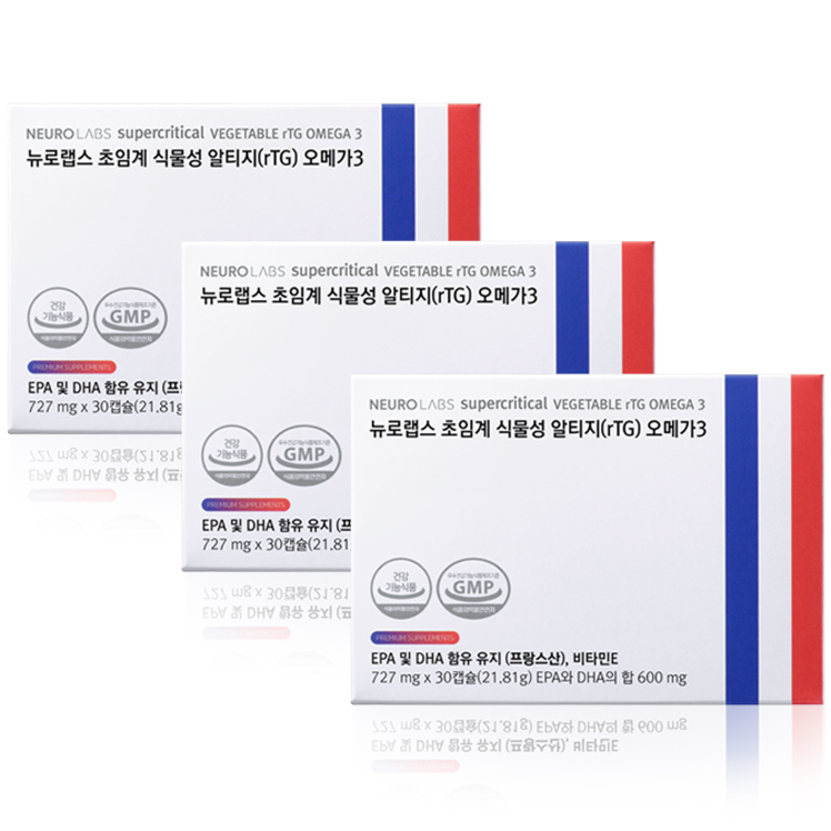뉴로랩스 초임계 식물성 알티지(rTG) 오메가3 90캡슐 어린이 키즈 순도 85%, 3세트, 30회분 112,000원