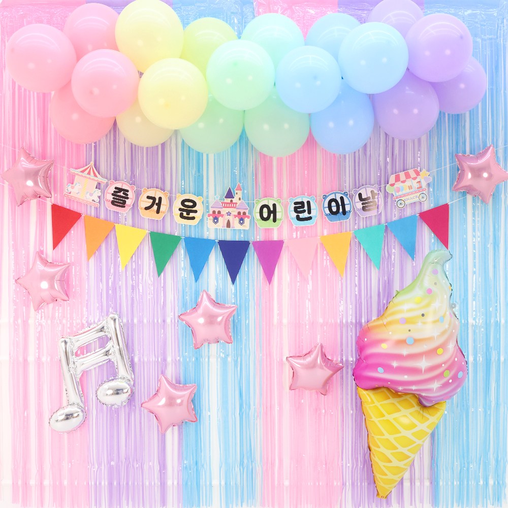 파티짱 어린이날 가랜드 풍선 세트 축하 파티 이벤트 포토존 장식 소품, 1개, 클라우드 커튼 세트(테마파크) 19,200원