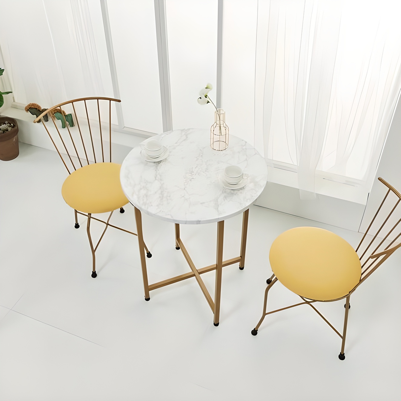 [국내제작] 인퍼니처 골드마블 2인 테이블세트 원형/사각 카페테이블 티테이블 600 인테리어의자 포함 148,000원