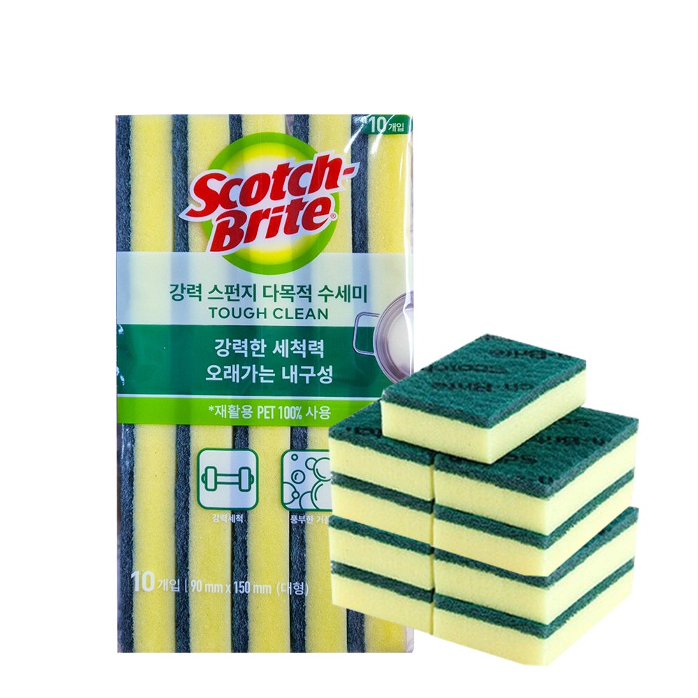 3M 향균스폰지 양면 다목적 수세미 대형 (10입) / 스카치브라이트, 10개, 1개 9,690원
