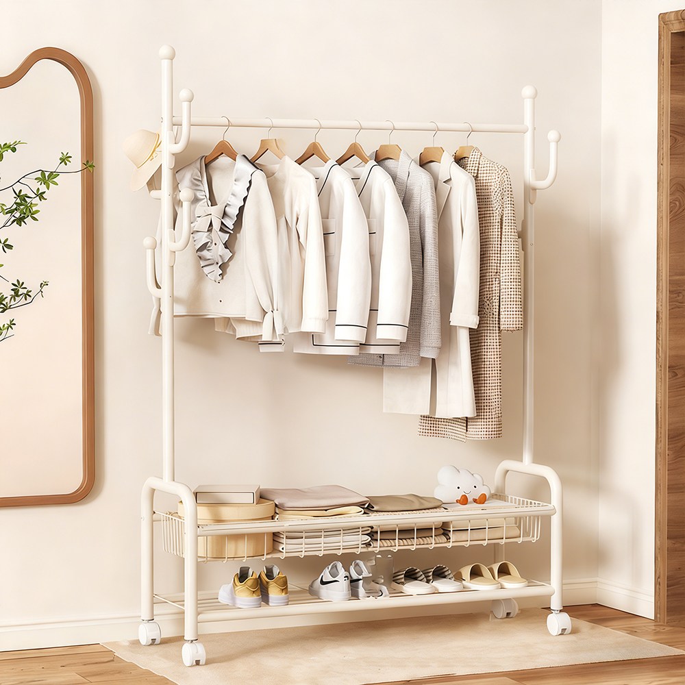 YEAAYE 하단 2단 수납 이동형 스탠드행거, 화이트 29,900원