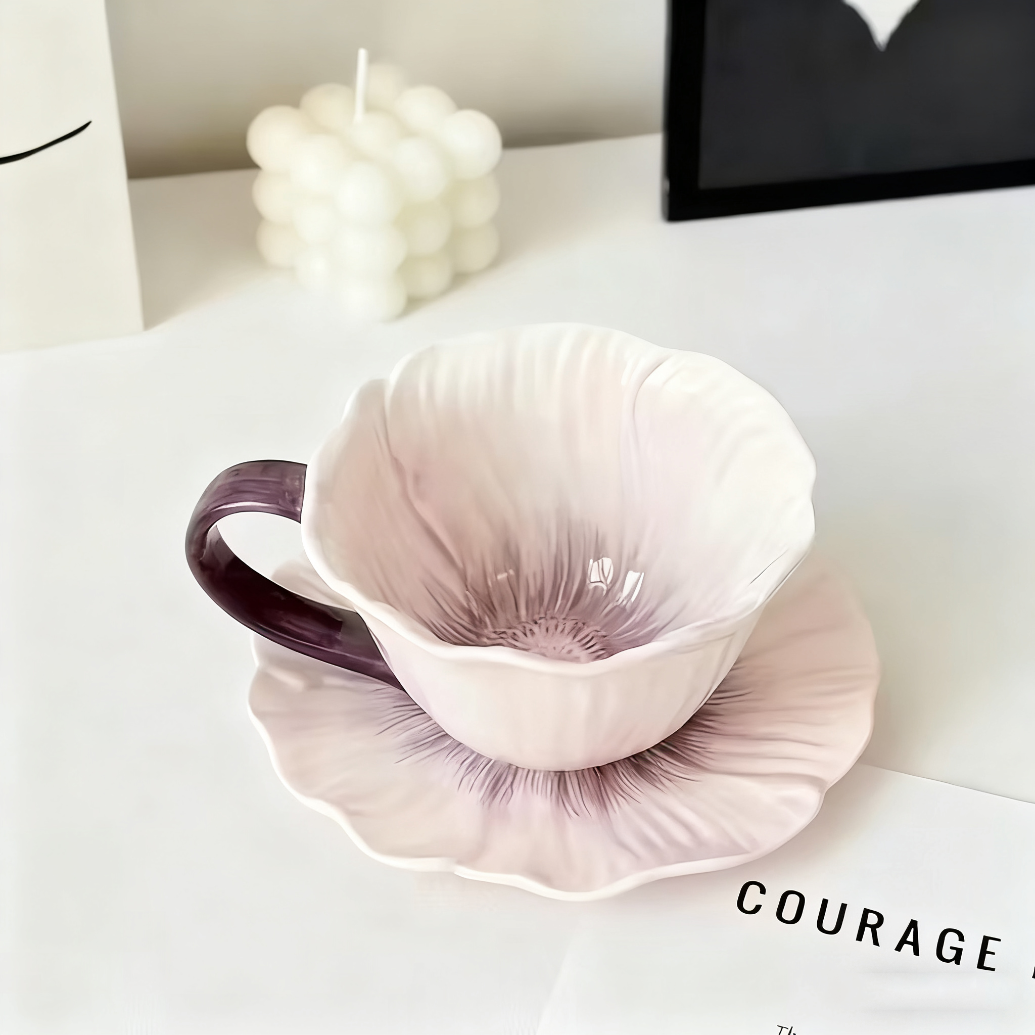 MAKABORO 꽃잎 꽃형 세라믹 커피잔 + 컵받침 세트 예쁜 찻잔 머그컵 집들이 선물 4color 17,800원