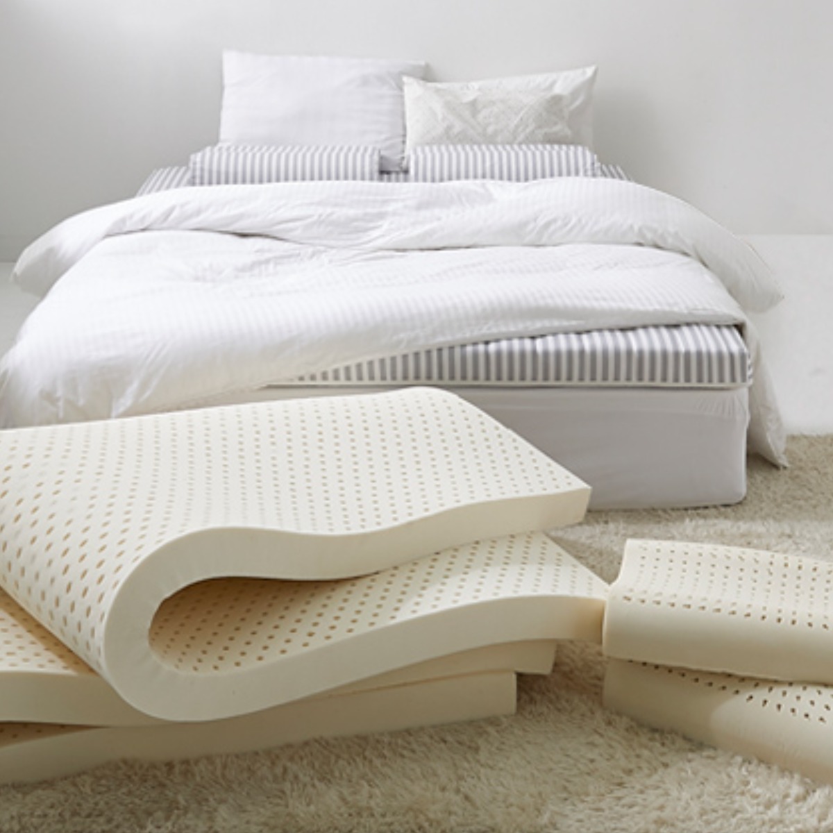 [오늘출발] 느웰 천연라텍스 미디움 베개세트 토퍼 매트리스 + 베개 + 속커버 + 겉커버, 15cm, 크림베이지 594,000원