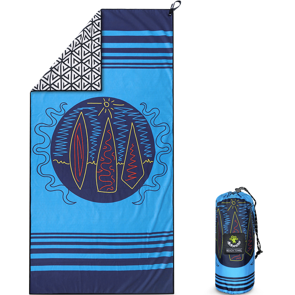 4몬스터 비치타올 파우치 다용도 서프 극세사 대형 160 x 80 cm, 블루서프, 1개 36,000원