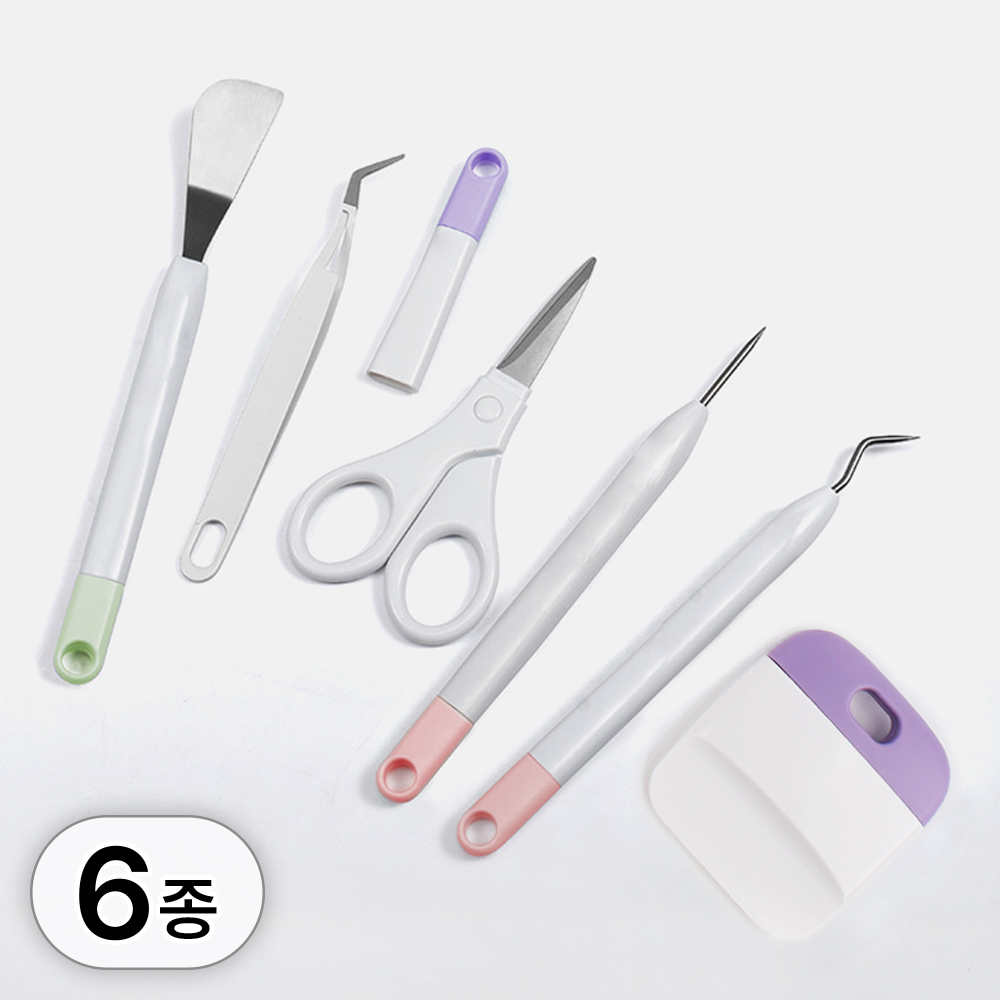 투데이리빙 다꾸 꾸미기 커팅 도구 세트 헤라 + 핀 + 후크 + 핀셋 + 가위 + 스크래퍼 포함 6종 패키지 스티커 조각 족집게 다용도 공예 키트 13,800원