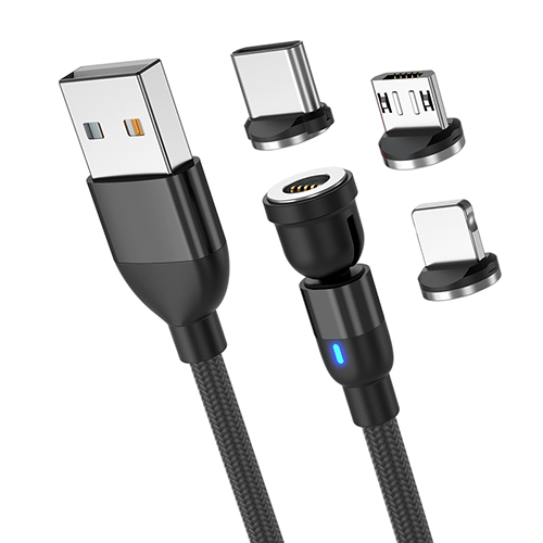 KDNC 고속충전 케이블 마그네틱 자석 540도회전 멀티단자 데이터 전송, 블랙, 1m, 1개 9,900원