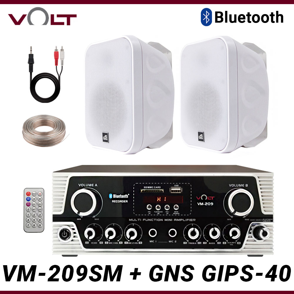 2채널 매장용 업소용 블루투스 포터블 앰프 스피커 VM-209SM + 4인치 스피커 [화이트] 250,000원