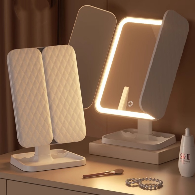 [CYLIFE] 탁상용 스마트 3단접이식 무선충전식 led조명 화장거울 360도회전 LED조명 메이크업 거울 휴대용 LED조명 화장거울, 화이트, 화이트 18,200원