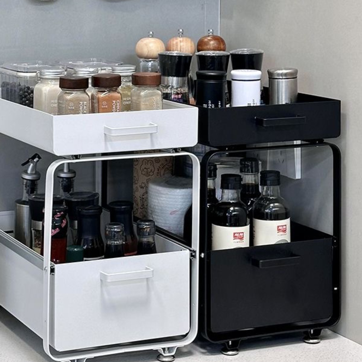 Izeriel 주방 슬라이딩 서랍식 수납장 양념통 정리함 다용도 틈새 미니수납장 슬라이딩선반 양념통 수납장 주방 철제 수납함 주방수납용품 47,800원