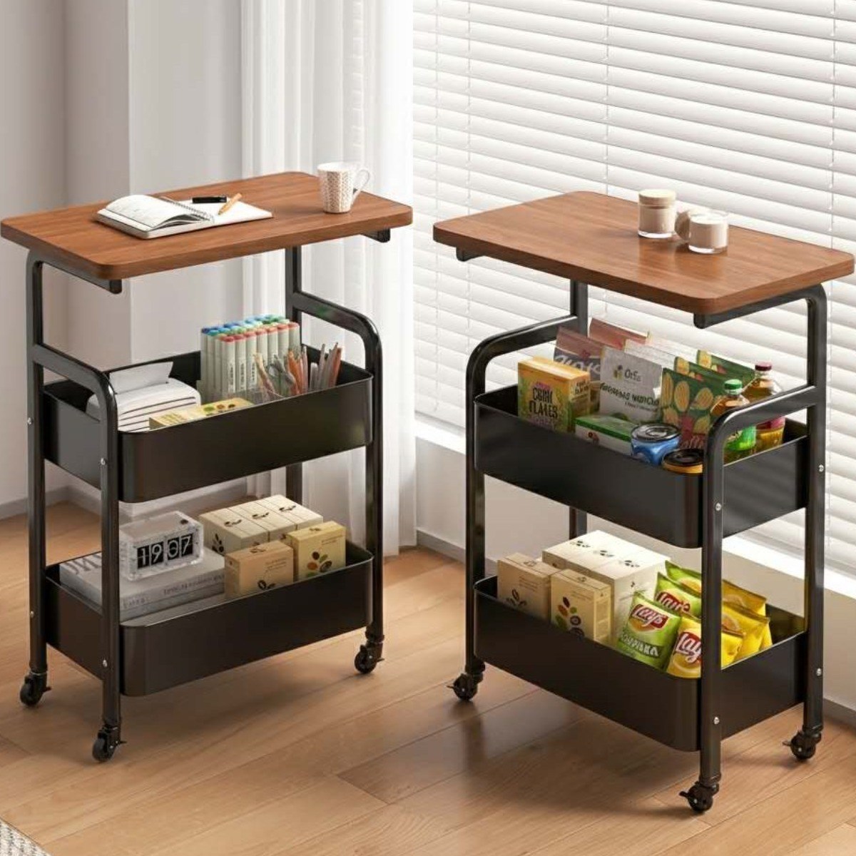 다유미 이동식 튼튼한 철제 3단 360도 회전형 트롤리, 3단, 블랙 19,000원