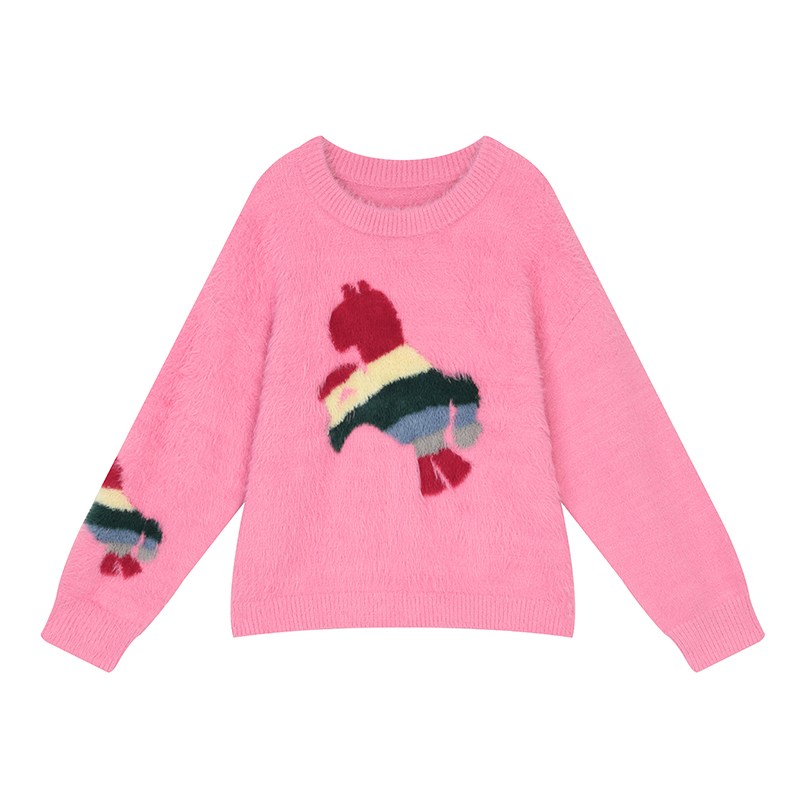 ELFSACK 여성용 조랑말 패턴 루즈핏 인조 비단털 니트 루즈핏 니트 스웨터 가을 겨울 니트 스웨터 이너웨어 출근 데이트 일상 코디 핏이 여유 있습니다 87,360원