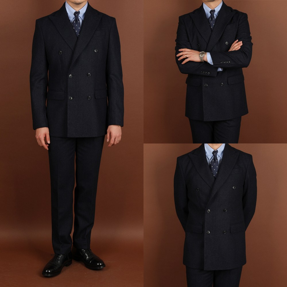 로얄수트 헤링본 더블정장 가을 겨울 모직 울 곤색 네비 더블 수트셋업 203,000원