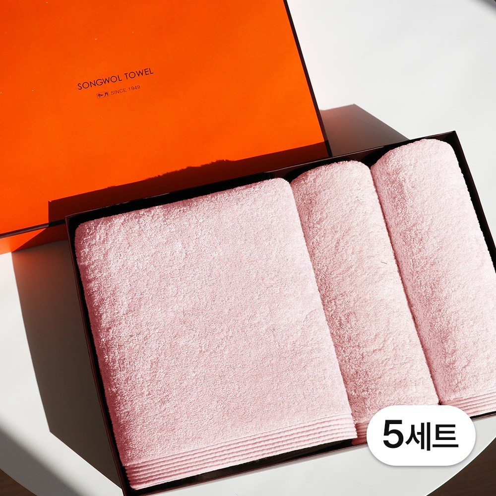 송월 몬테스 40수 220g 세면타월 2장 + 500g 바스타월 1장 선물세트, 5세트, 라이트핑크 150,000원