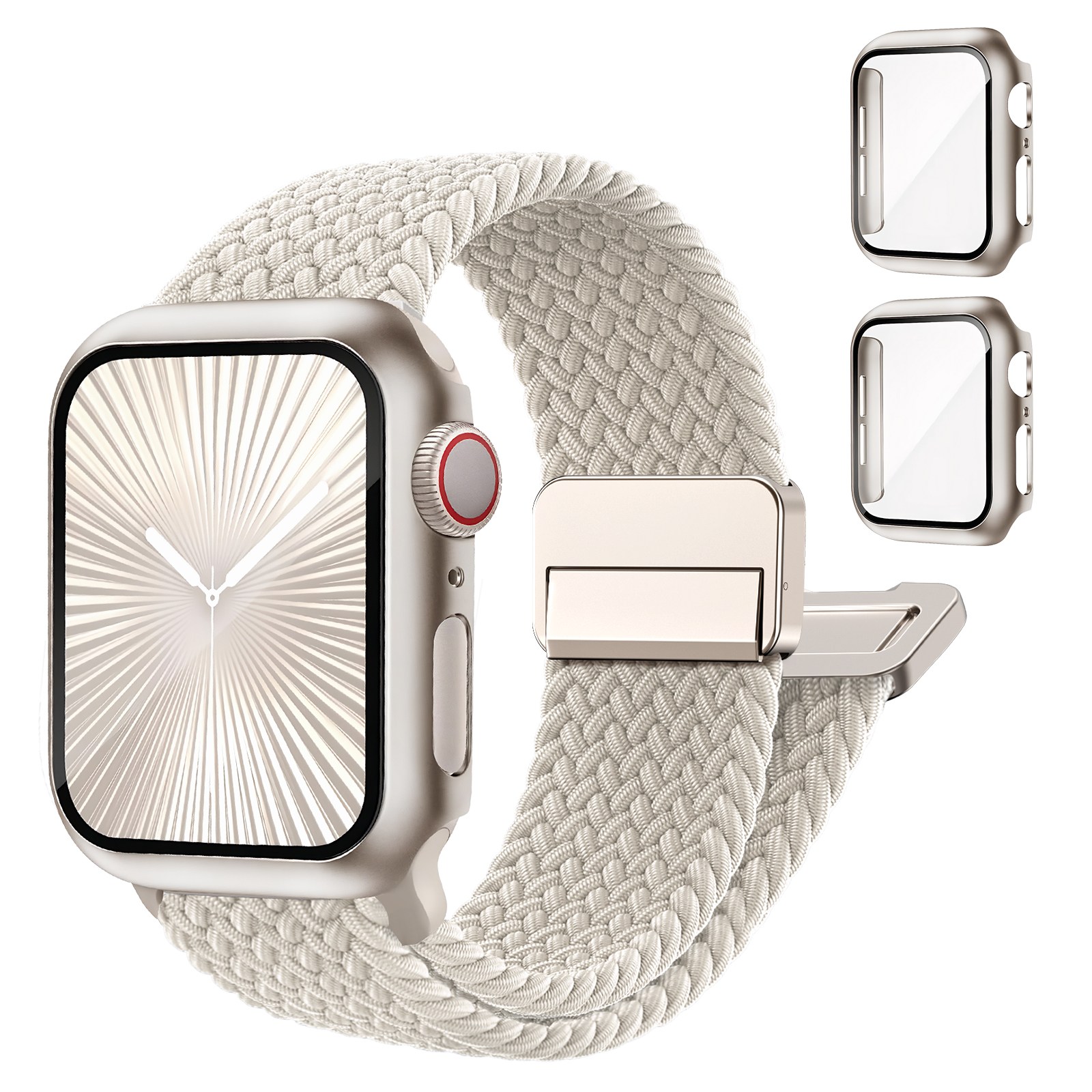 Fegwilde 애플워치 호환 마그네틱 브레이드 스포츠 루프 스트랩+보호 PC강화유리 풀커버 케이스 2개입11 10 9 8 7 6 5 4 3 울트라, 스타라이트/스타라이트 19,900원