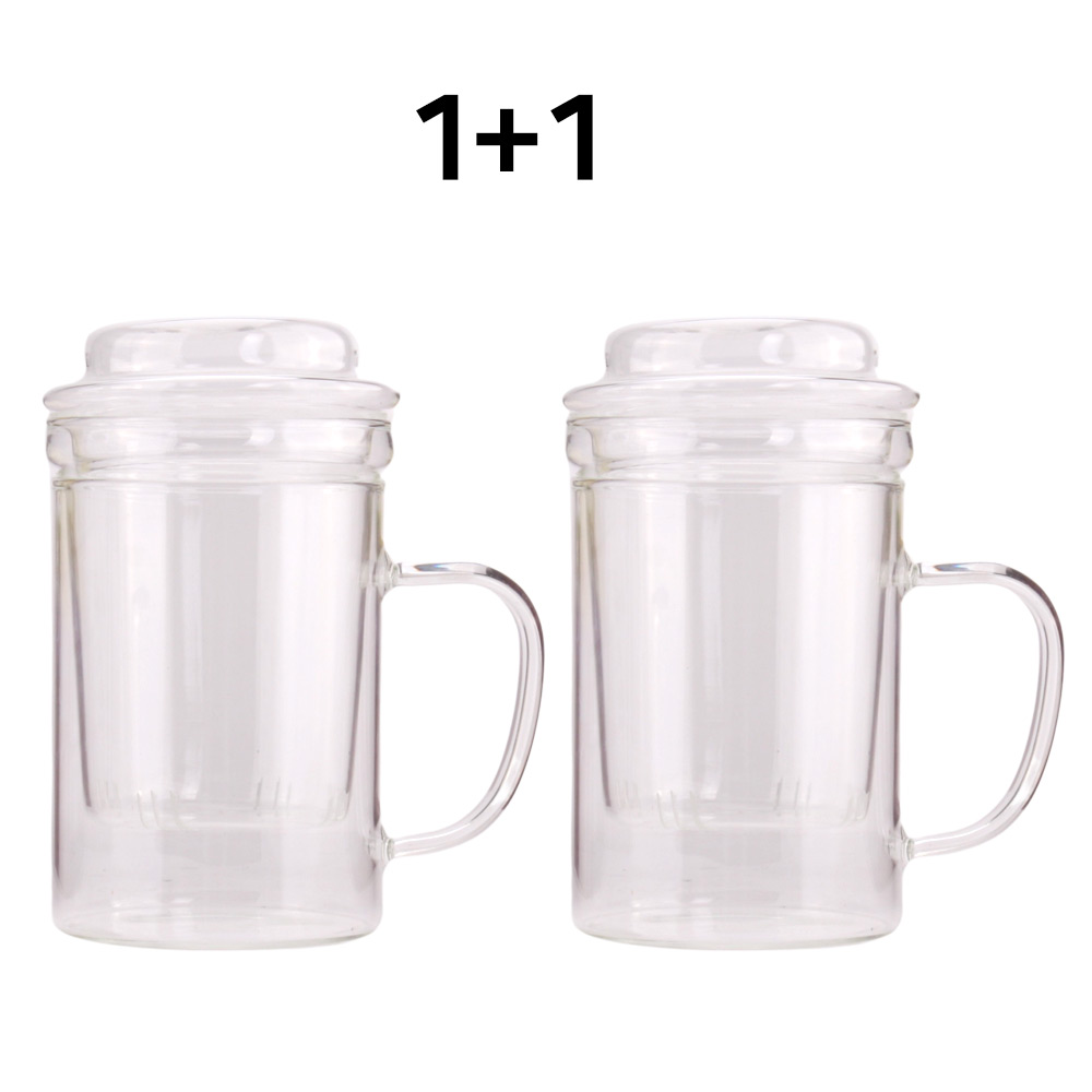 내열유리 차 거름망 머그컵 390ml 2개입 세트 뚜껑 포함 필터머그 유리컵, 2개, 단일 9,900원