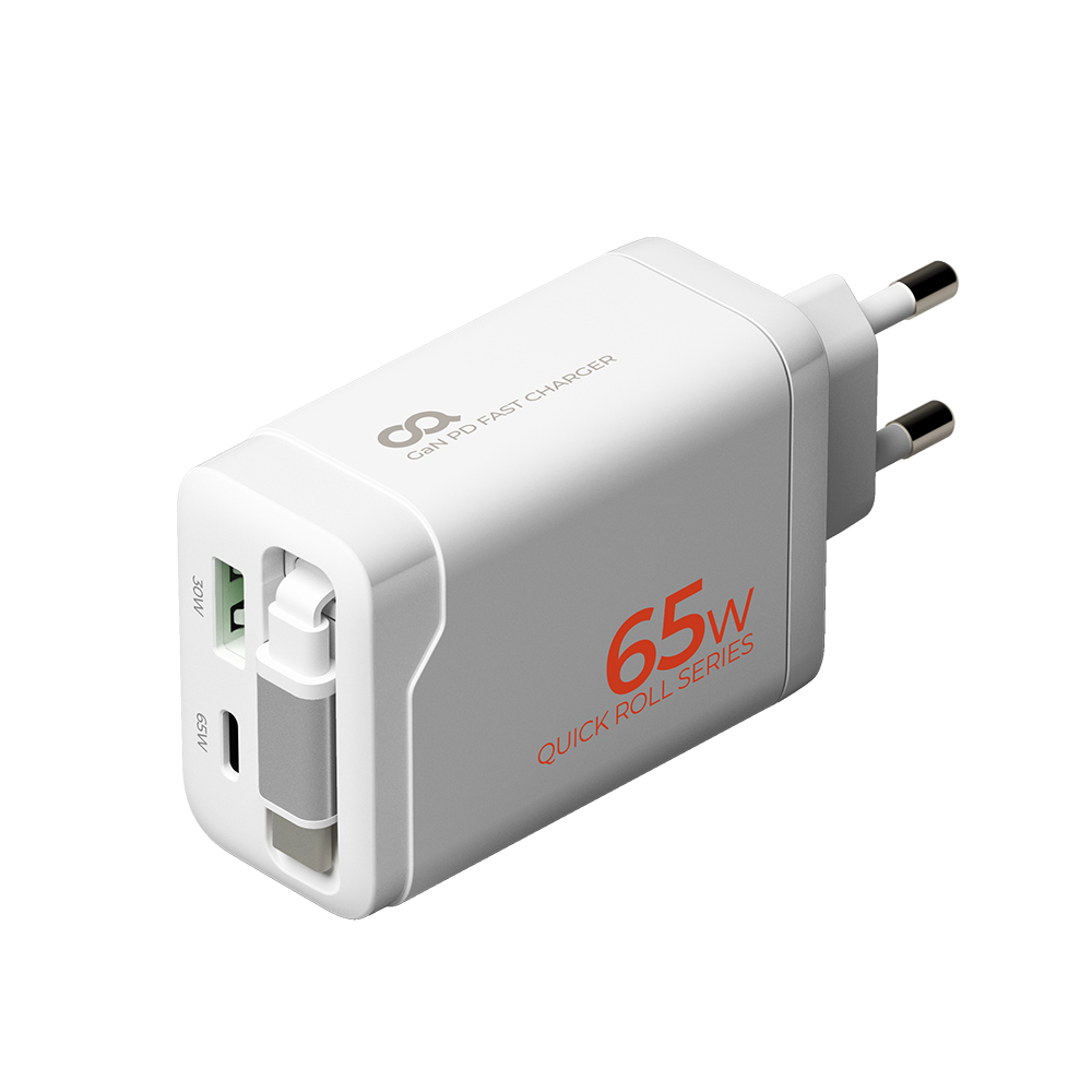 오아 퀵롤차저 65W GaN C타입 케이블 일체형 초고속 2포트 멀티 고속 핸드폰 충전기, 화이트, 1개 22,800원