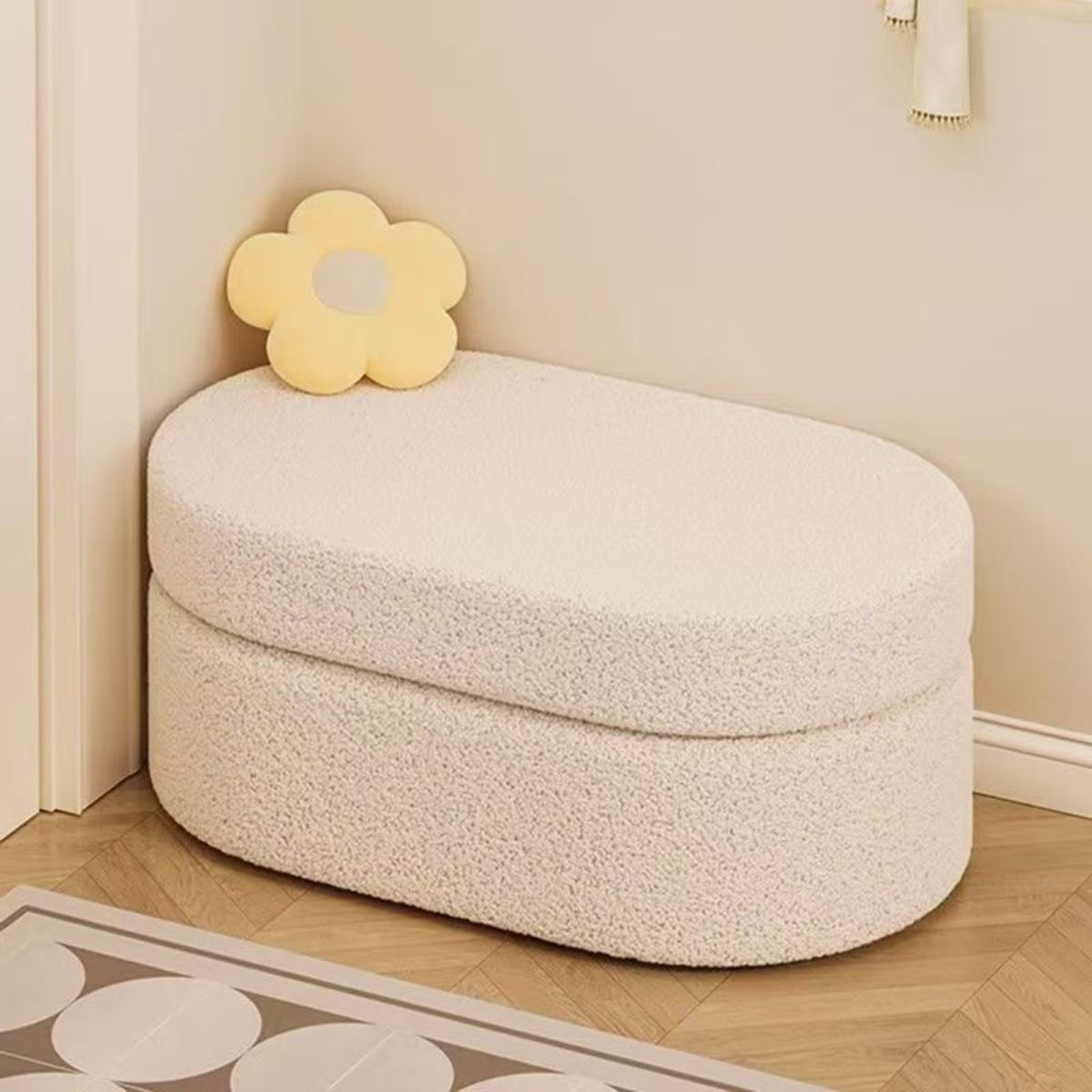 BYOU 양털 고급스러움 수납스툴 사각 인테리어 화장대 미니의자 다용도 쇼파스툴, 화이트, 1개 30,900원