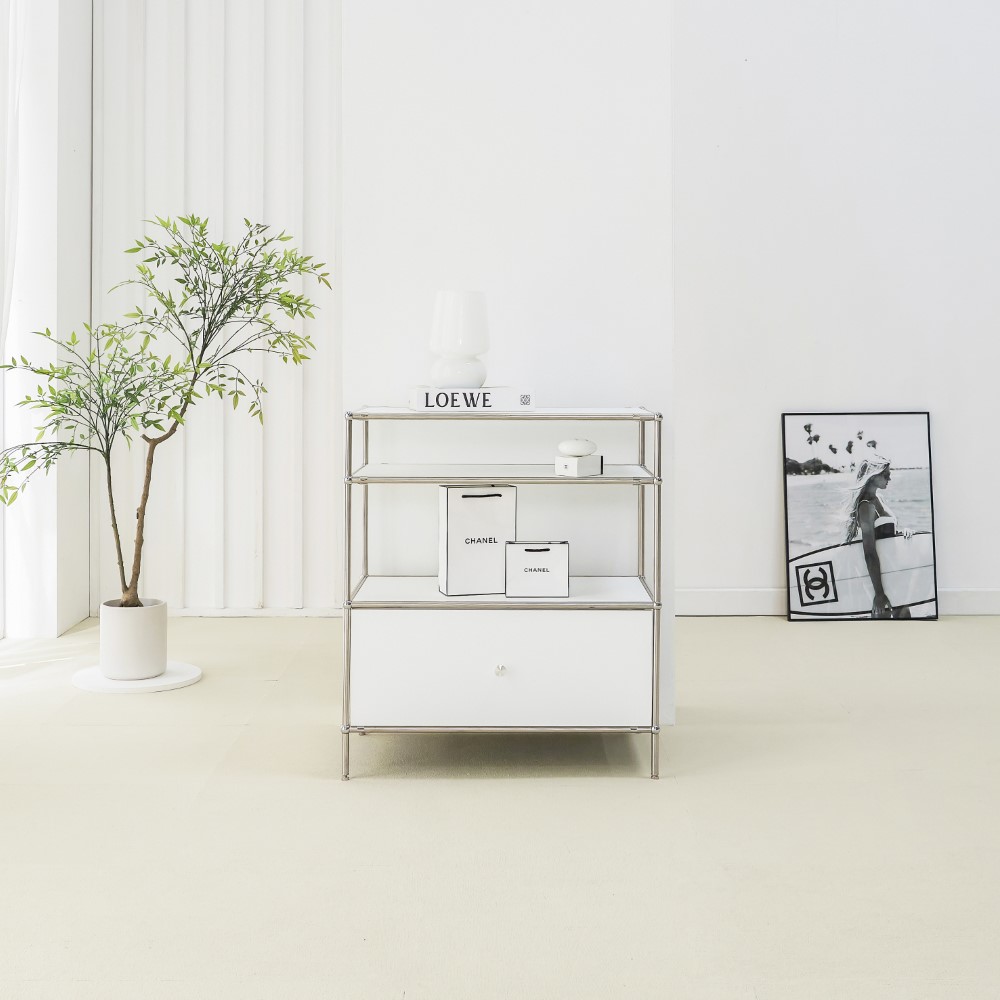 완제품 비올라 3단 서랍 수납장 협탁 모듈 스텐 파이프 다용도 685 선반 장식장 원목, 화이트, 1개 324,000원