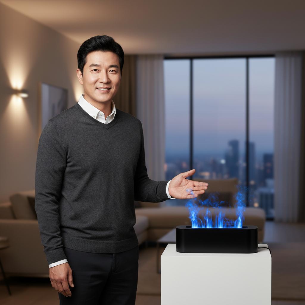 오로라 불멍 라운드 가습기 모닥불 6컬러 LED 무드등 조명 인테리어 수면등 미니가습기, 사각 화이트, 01 90,000원