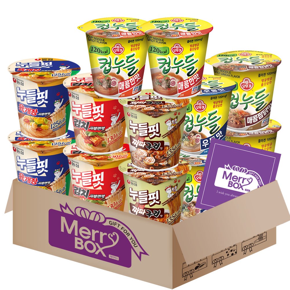 컵누들 12개 9호(매콤한맛2+우동2+매콤찜닭2)+누들핏(육개장사발면맛2+김치사발면맛2+짜파구리맛2)+메세지카드 19,900원