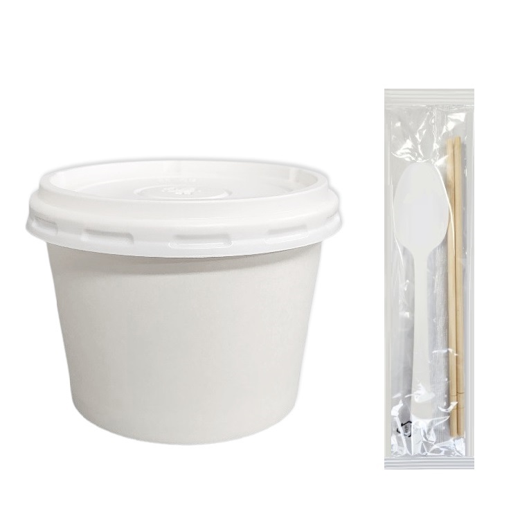 생활을그리다 무인쇄 종이용기 850ml + 뚜껑 + 대나무 젓가락 + 스푼 세트 12,500원