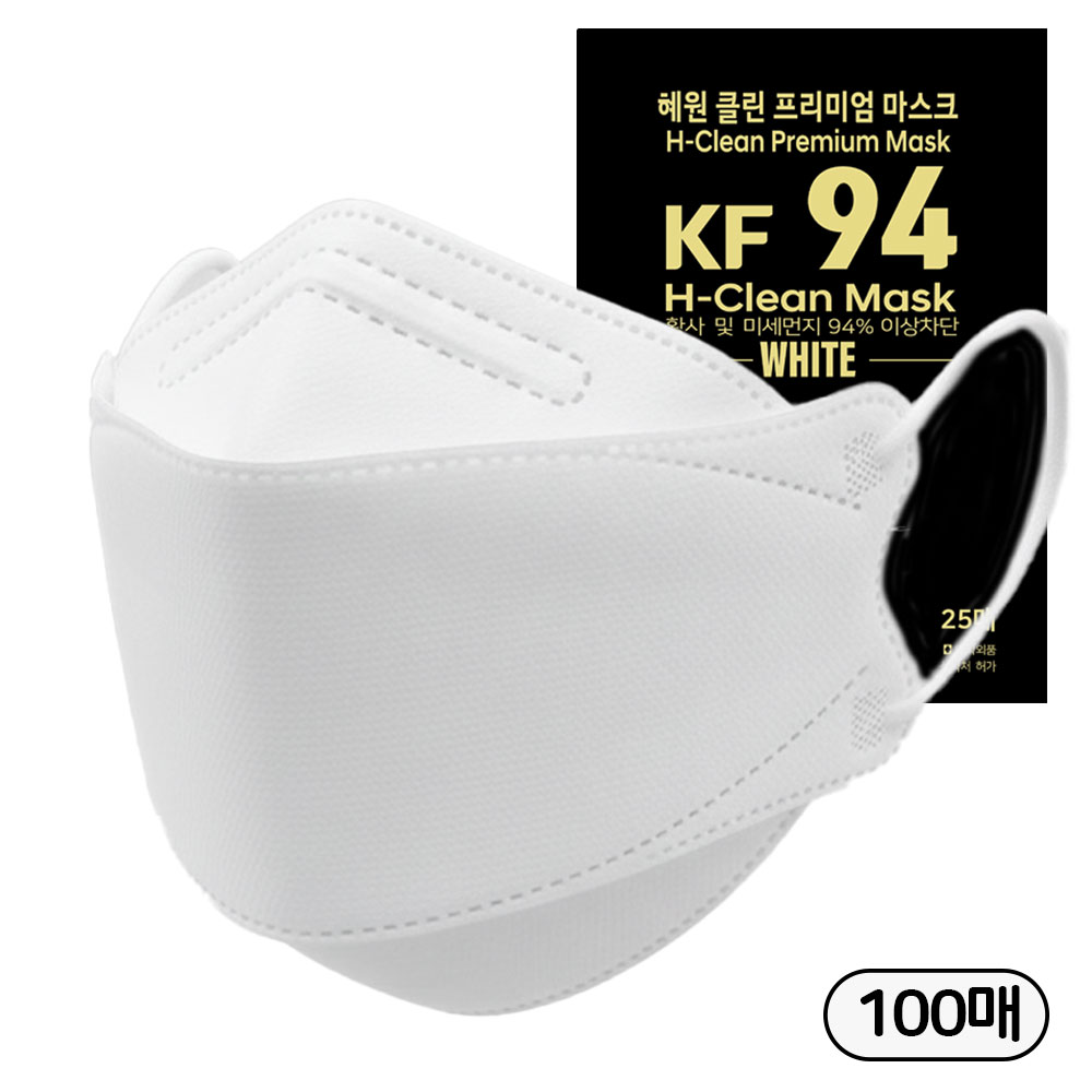 에이클라라 혜원클린 프리미엄 KF94 마스크 대형 보건용 마스크 황사 방역 마스크, 프리미엄 화이트, 4개, 25개입, 현재가 18,600원