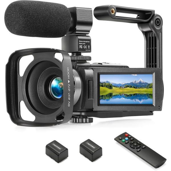 YouTube용 FHD 1080P 비디오 카메라 캠코더, 30FPS 36MP 3.0인치 270도 회전 LCD, 16배 디지털 줌, 초보자용 블로깅 카메라, 배터리 2개, 마이크 181,600원