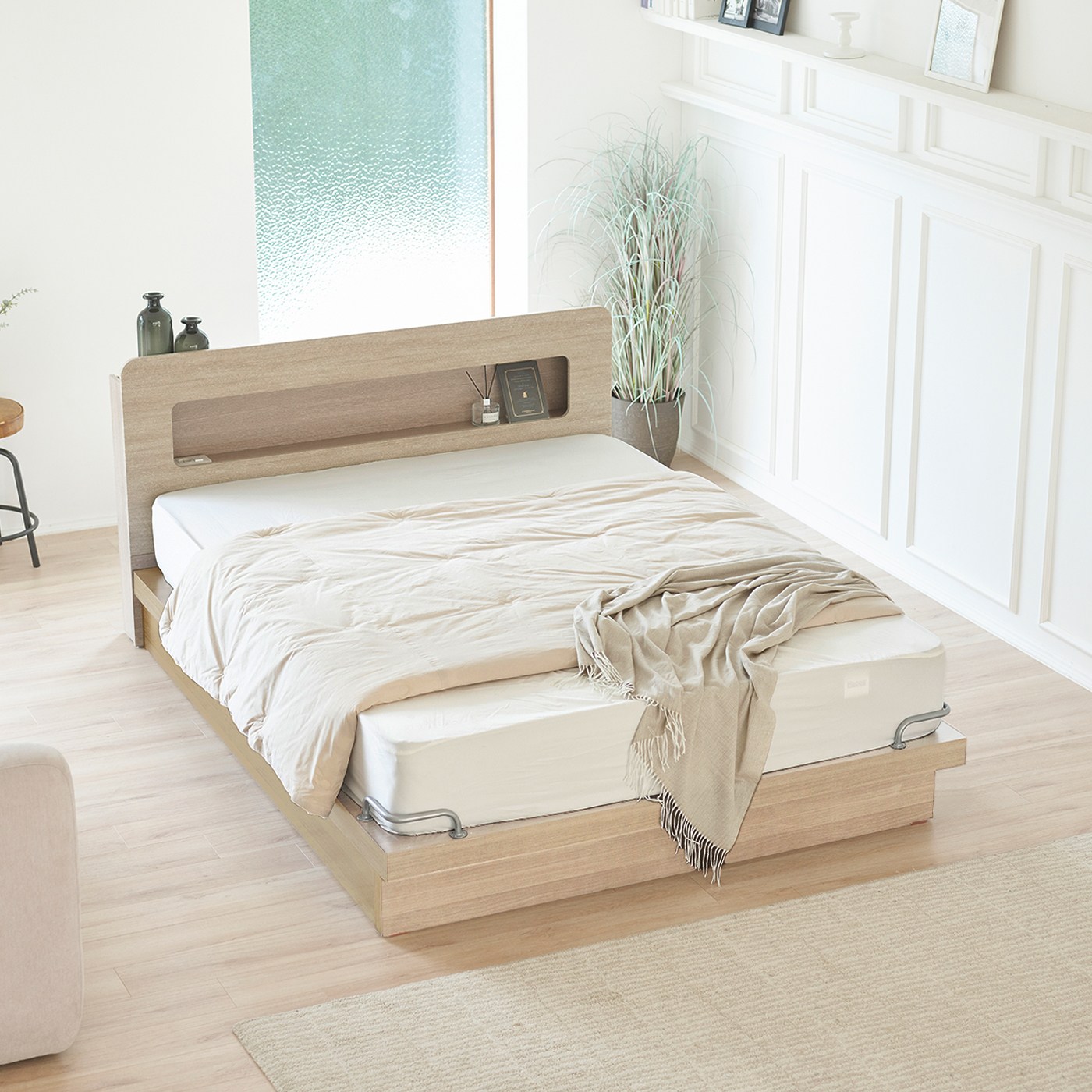 하포스 로망스 LED 헤드수납 평상형 침대 프레임 + 매트리스 세트 지정일설치, 오크 279,000원