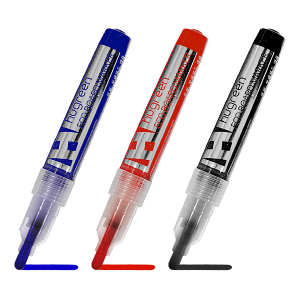 휴그린 에코 화이트 보드 마카 3색/물백묵 펜 마카 4색 휘발성 냄새 없고 잔상 없이 깔끔하게 지워지는 생잉크, 1개입 1,800원