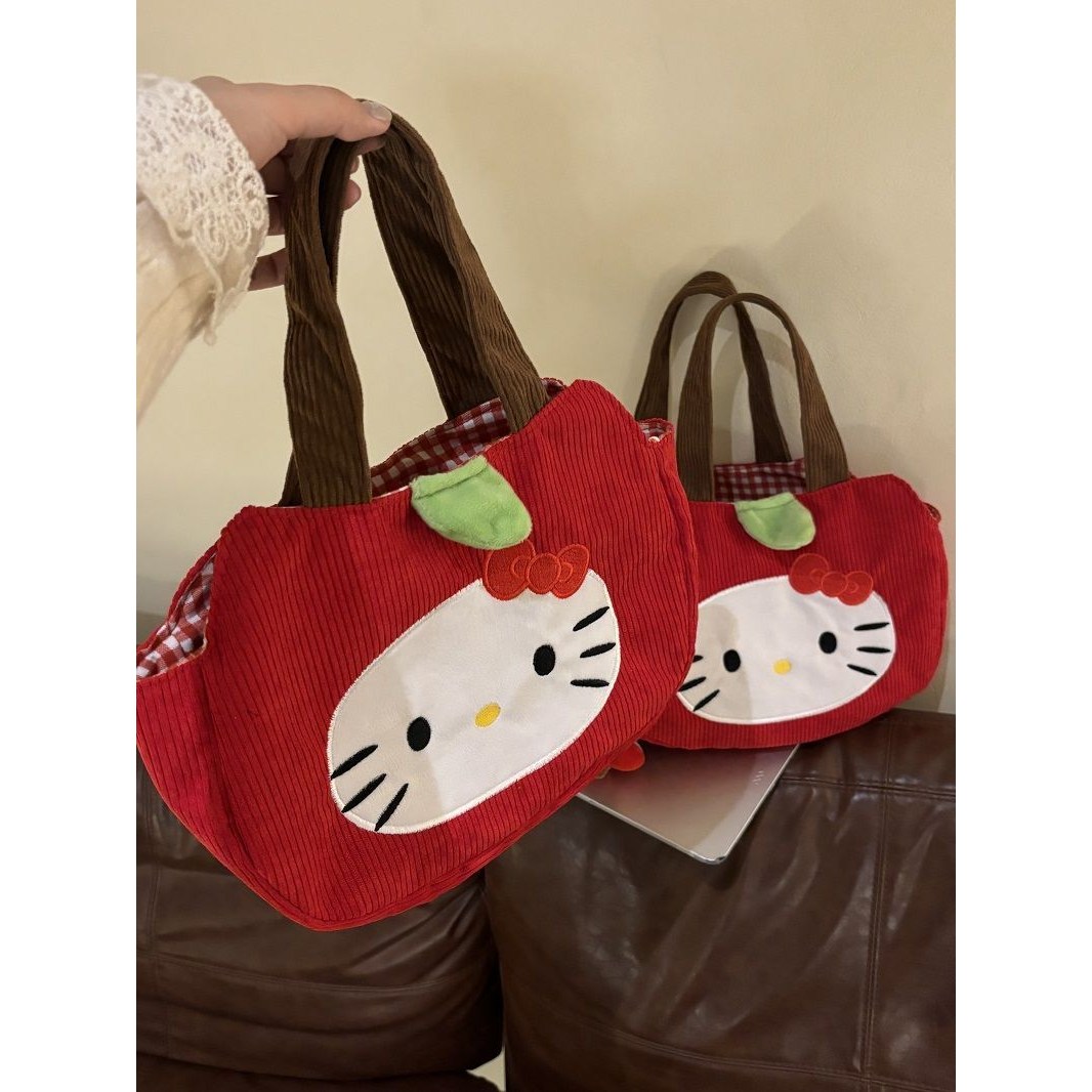다나에 귀여운 레드 사과 헬로키티 대용량 숄더백 토트백 코듀로이 클러치 통근 수납 가방 +지아싱트레이드 머리끈 16,900원