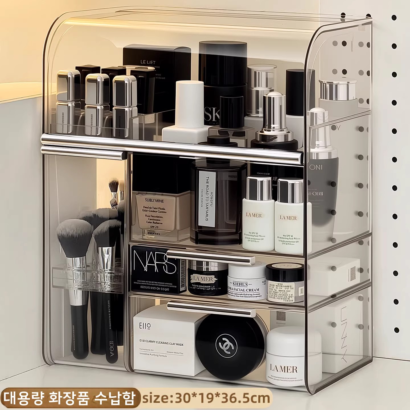 XFD 화장품 수납함 테이블 상판 고급스러운 화장대 스킨케어 선반 대용량 마스크 립스틱 정리함, 1개, 투명 67,000원