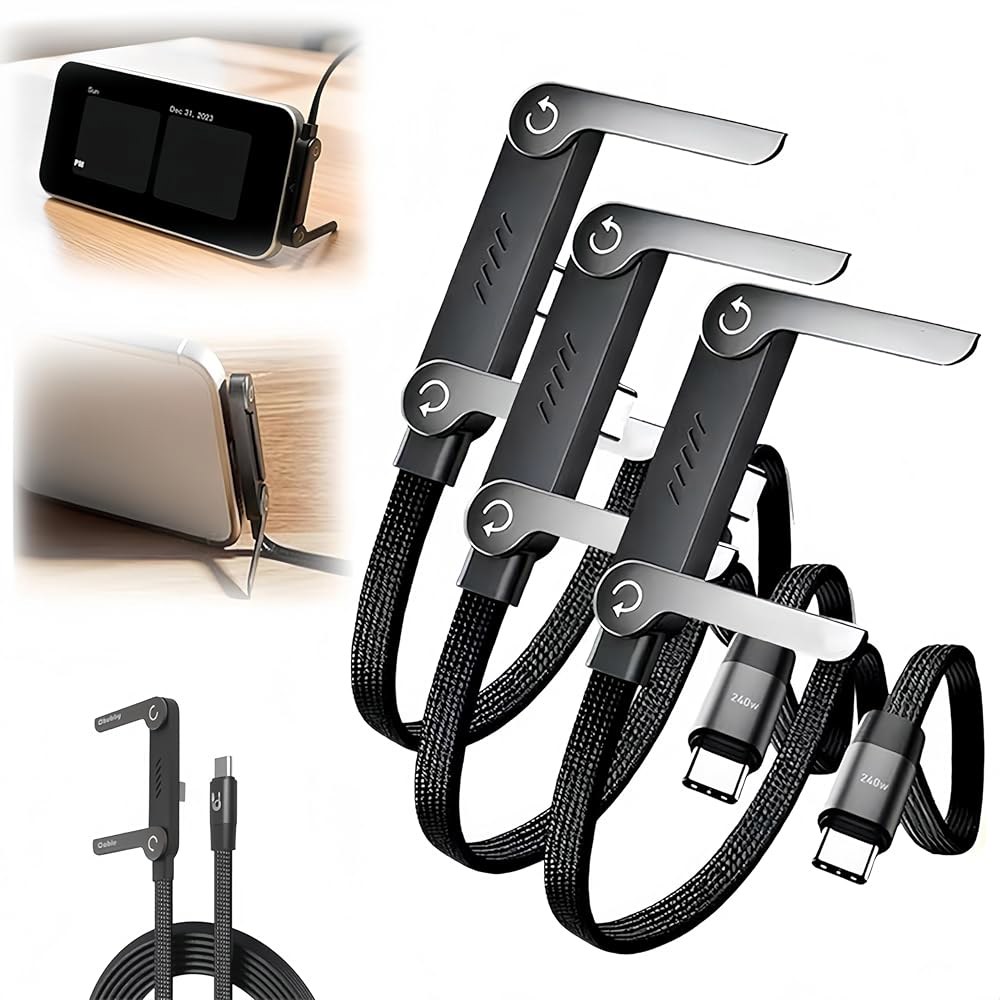 스탠드가 있는 인비저블 홀더 충전 케이블, 2026년 240W 초고속 접이식 내구성 USB-C 코드, 스마트폰 태블릿용 사이드폰 충전기(2개) 업그레이드 107,400원