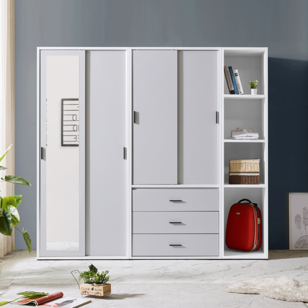 솜씨방 루디아 친환경 E0 2000 슬라이딩 옷장 세트 (긴문장+서랍옷장+오픈 선반장), 그레이 395,700원