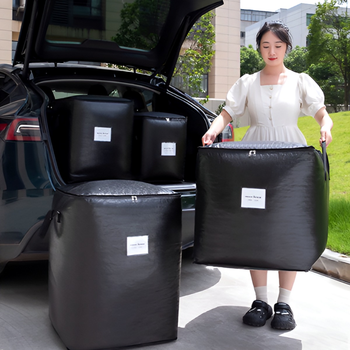 아즈몰 2pcs 튼튼한 초대형 이사 가방 접이식 보관백 손잡이 이삿짐, 2개, 블랙 18,400원