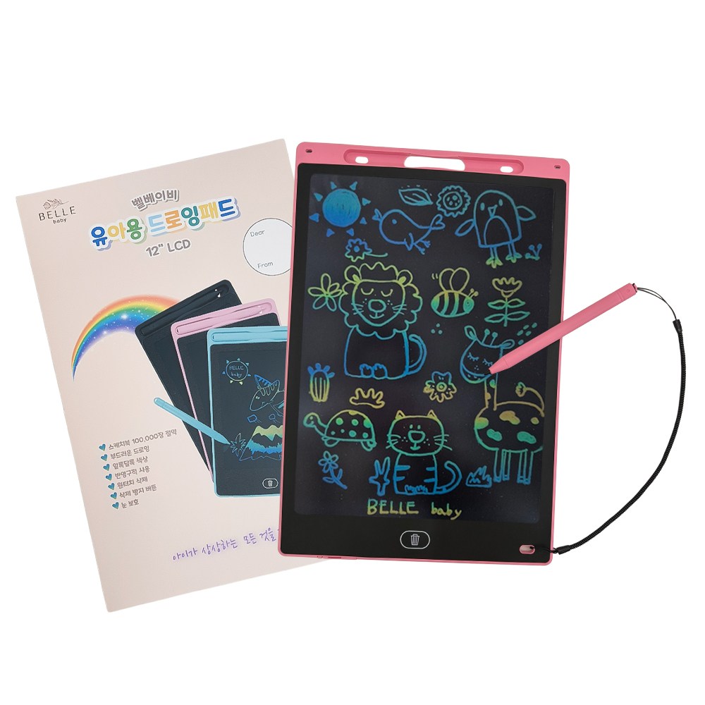 벨베이비 유아용 드로잉패드 12인치 전자칠판 LCD, 1개, 핑크 11,000원