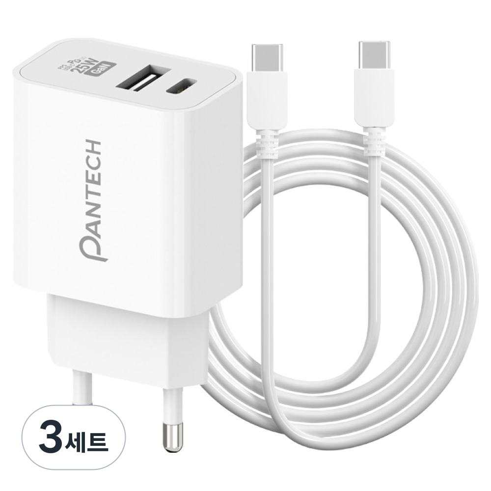 팬택 25W 2포트 초고속충전기 + 45W CtoC 케이블 2m 세트, 3세트, 화이트 18,600원