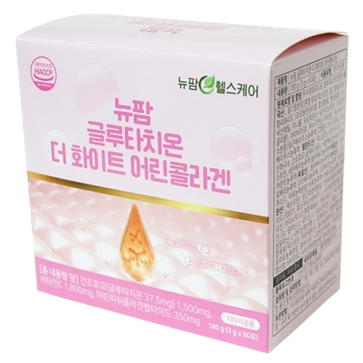 뉴팜헬스케어 글루타치온 더 화이트 어린콜라겐 비타민C 대용량 저분자피쉬콜라겐, 1개, 180g 19,500원