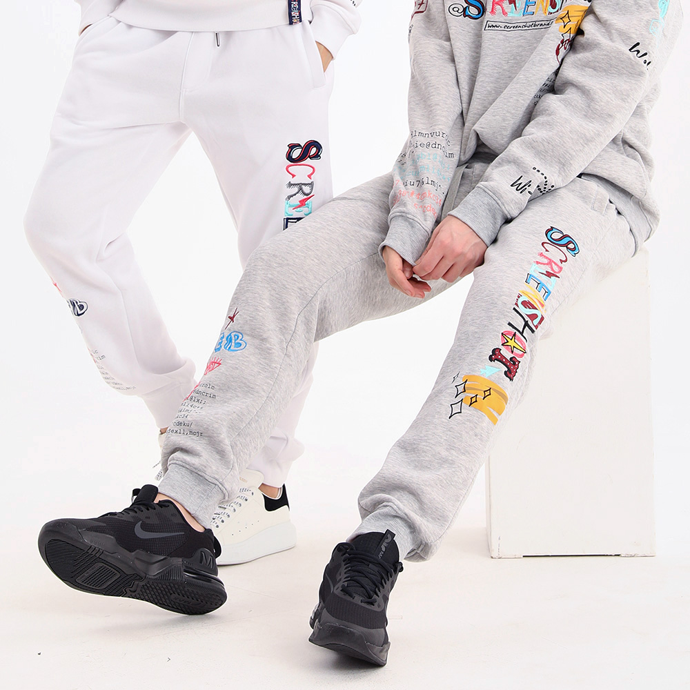 무니크영 P11053 - 남녀공용 빅사이즈 프린트 자수 오버핏 조거 온라인 월드 밴딩 트레이닝 팬츠 33,500원