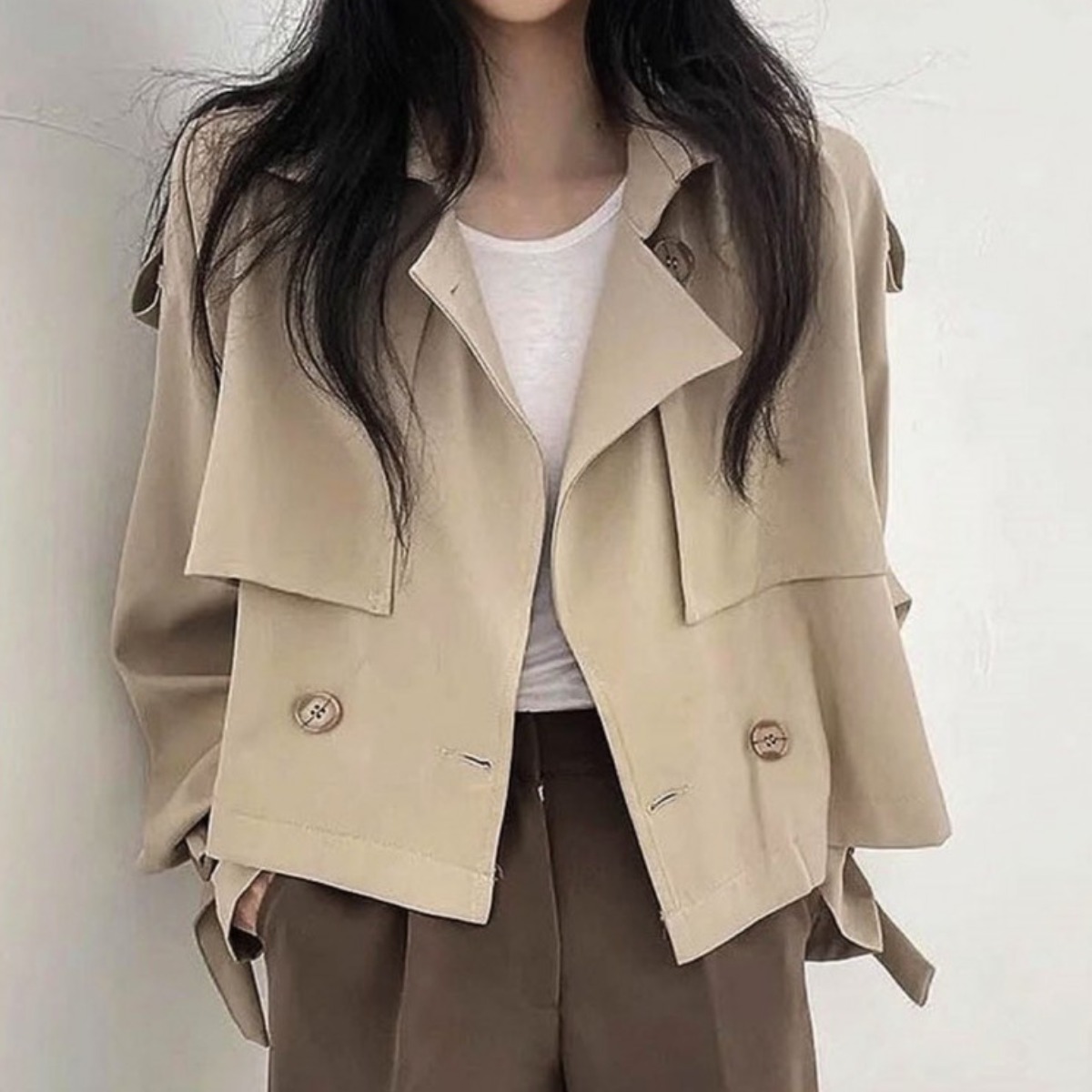 숏 더블 트렌치 간절기 아우터 여자 세미크롭 자켓 53,970원