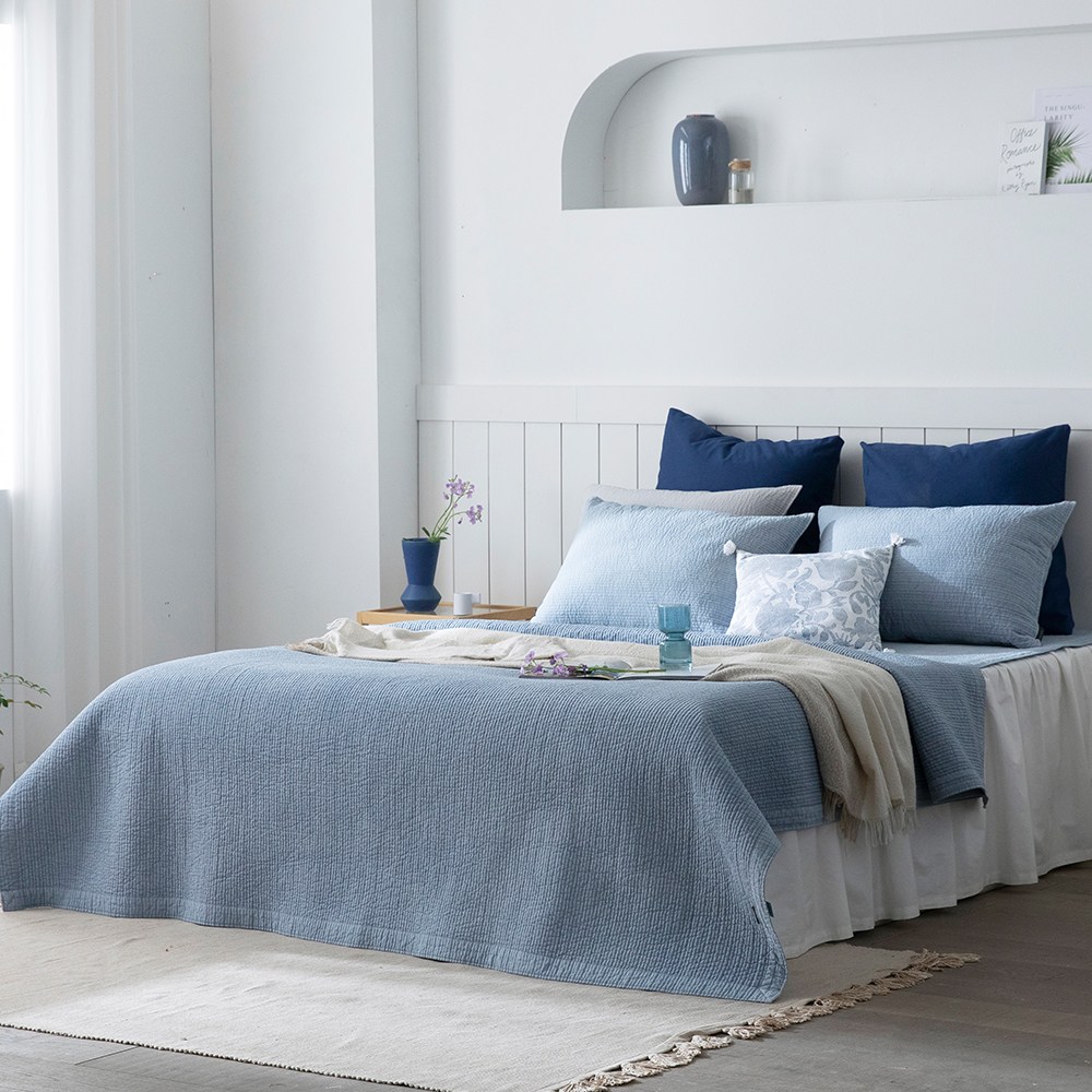 애쉬앤 순면 줄누비 피그먼트 워싱 스프레드(SS/Q/K/SK), 블루 29,900원