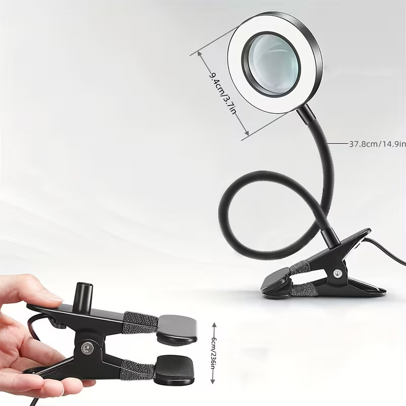 H HNMA HN 리빙스타일 5배 확대경 LED 스탠드 네일 공예 학생 독서등 봄맞이 선물 근로자의 날 하마확대경 클립 조명 스탠드 돋보기 집게형 돋보기 돋보기, 1개, 검정색 14,400원
